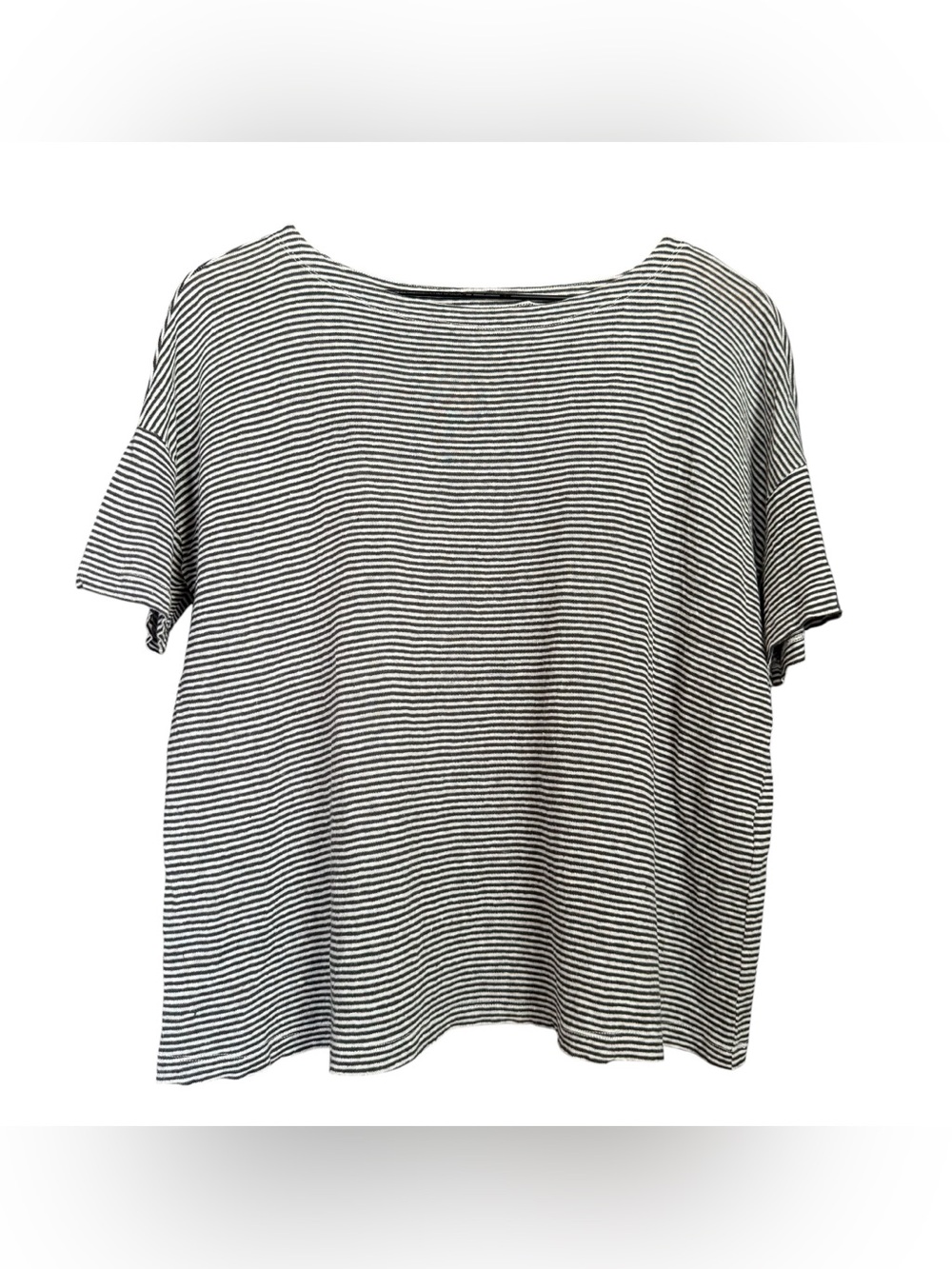 Eileen Fisher Stripes Boxy Organic Linen Tee